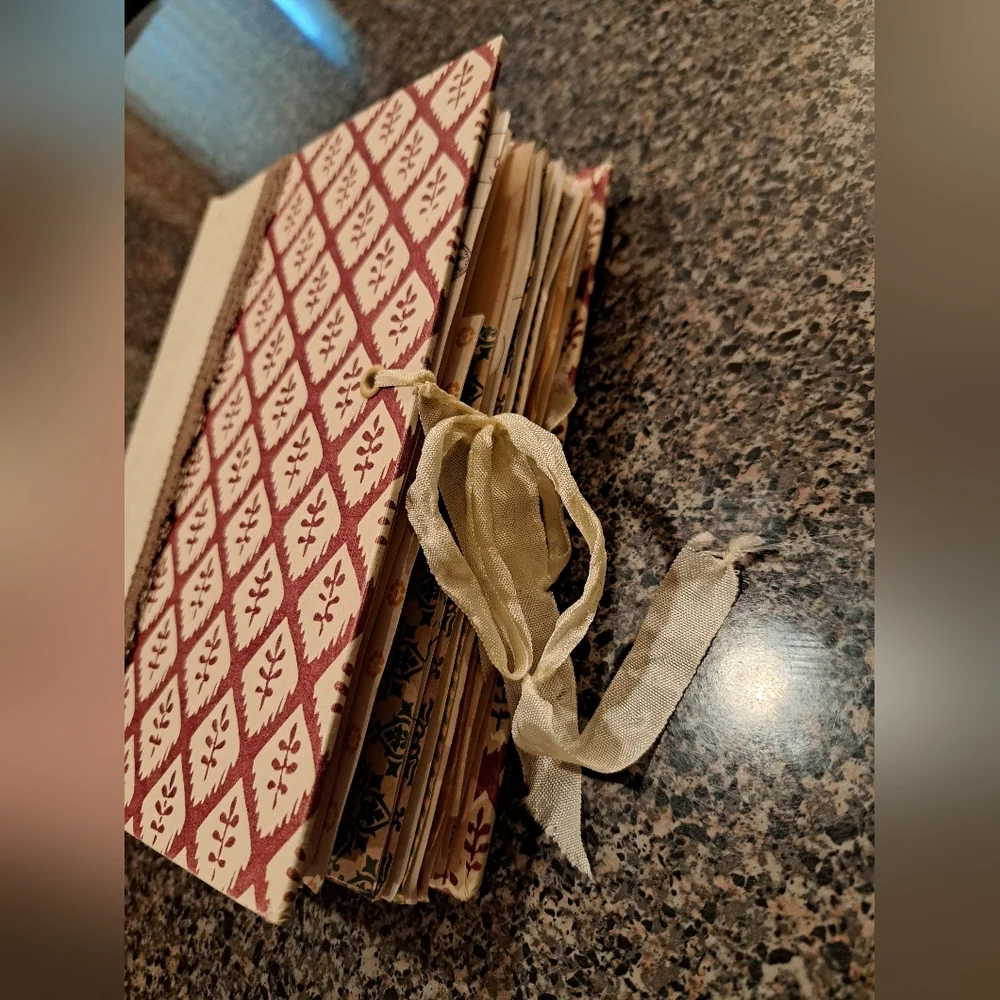 Red and Cream Patterned Junk Journal Hand Made